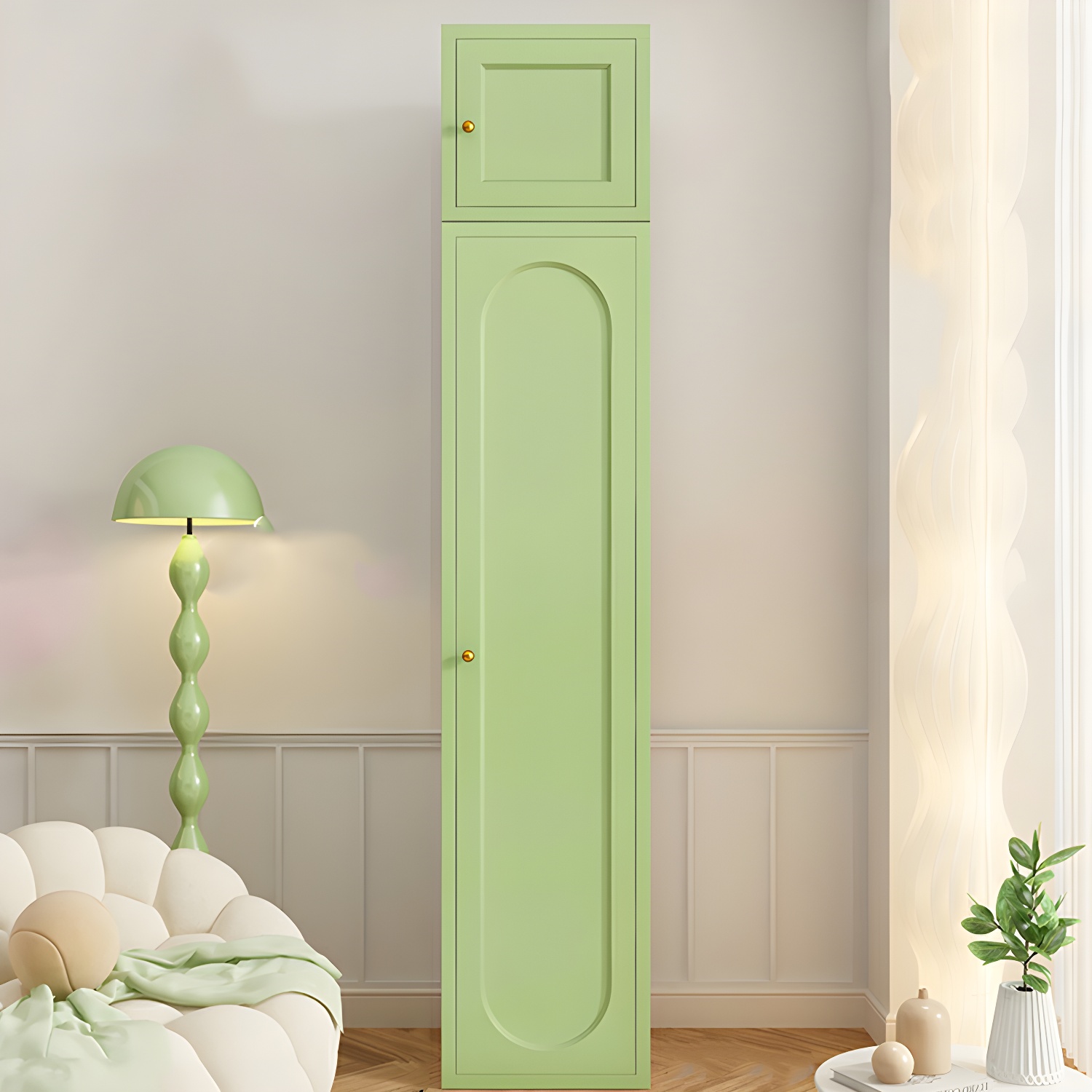 Stylish Wardrobe Armoire with Clothing Rod and Adjustable Shelves