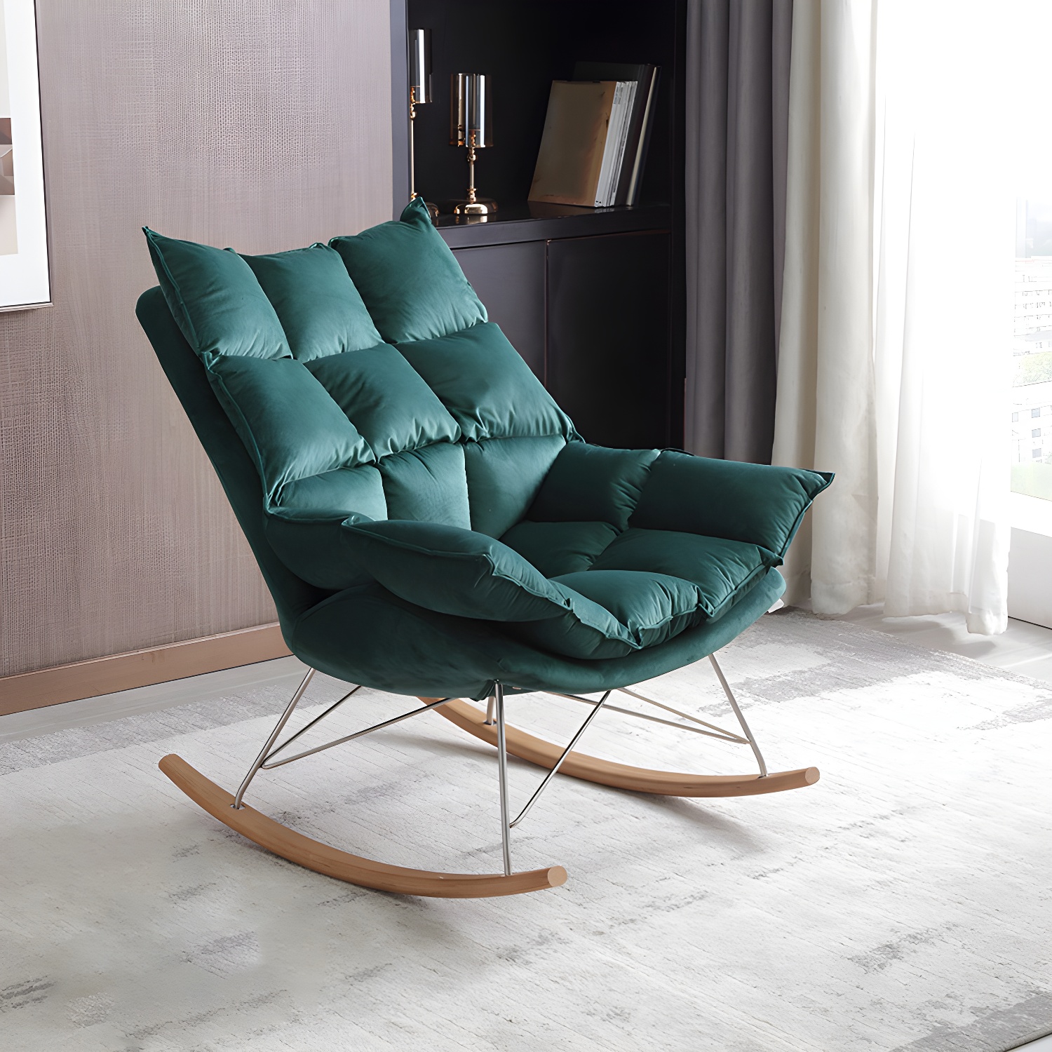 Modern Indoor Sofa Rocking Chair Mother Feeding Rocking Chair with Cushion and Ottoman - image 10