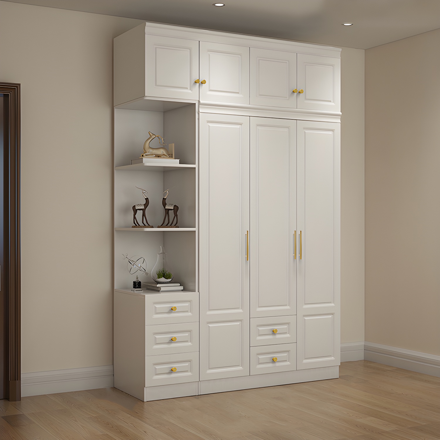 Modern Style Wooden Wardrobe White Colour Soft Close Drawer Wardrobe Closet