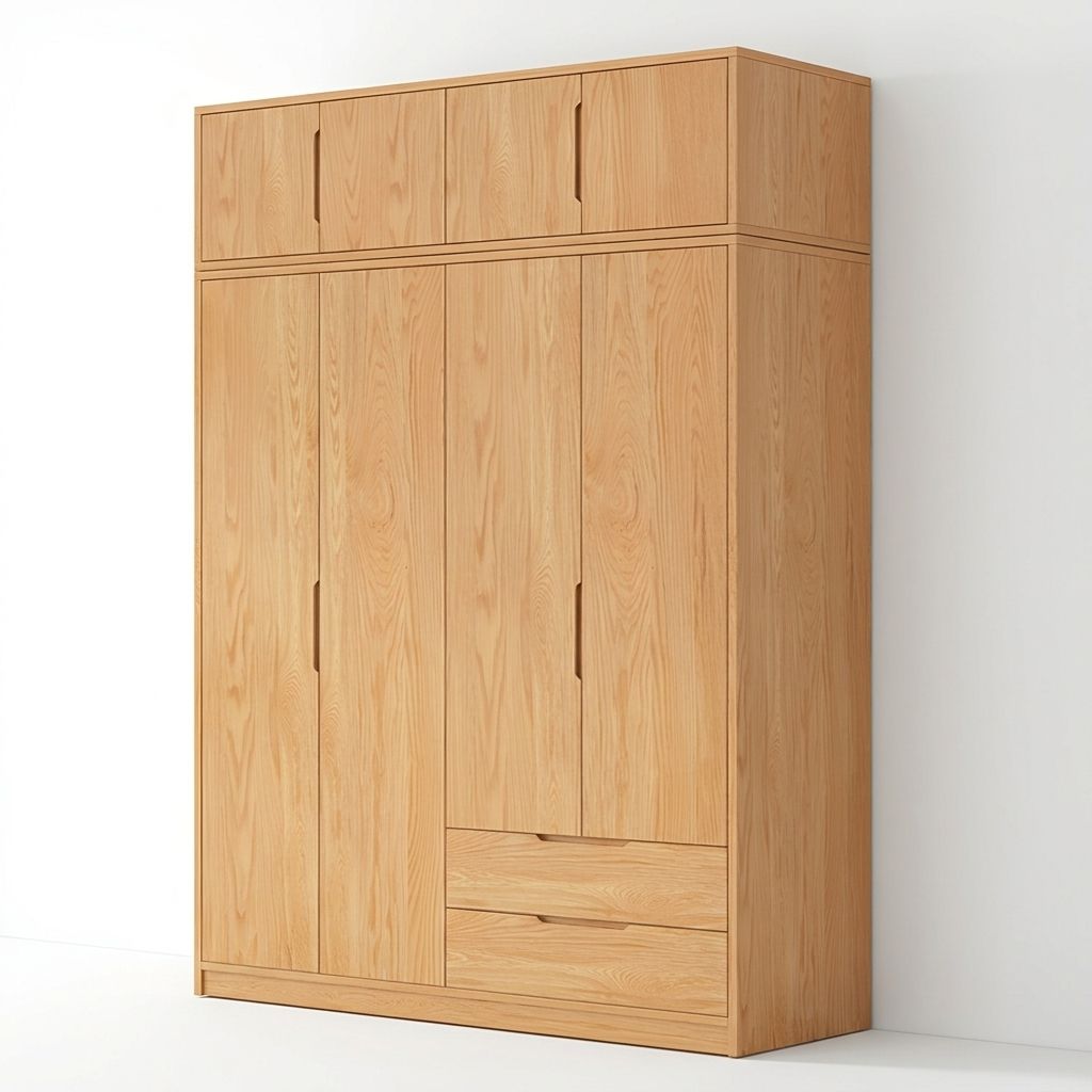 Modern Natural Wood Wardrobe Armoire with Sliding Doors, Drawers, and Shelves - image 62
