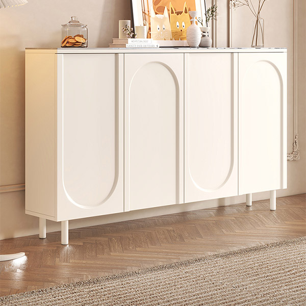 Scandinavian Wood Sideboard Credenza with Cabinet and Adjustable Shelves - image 4