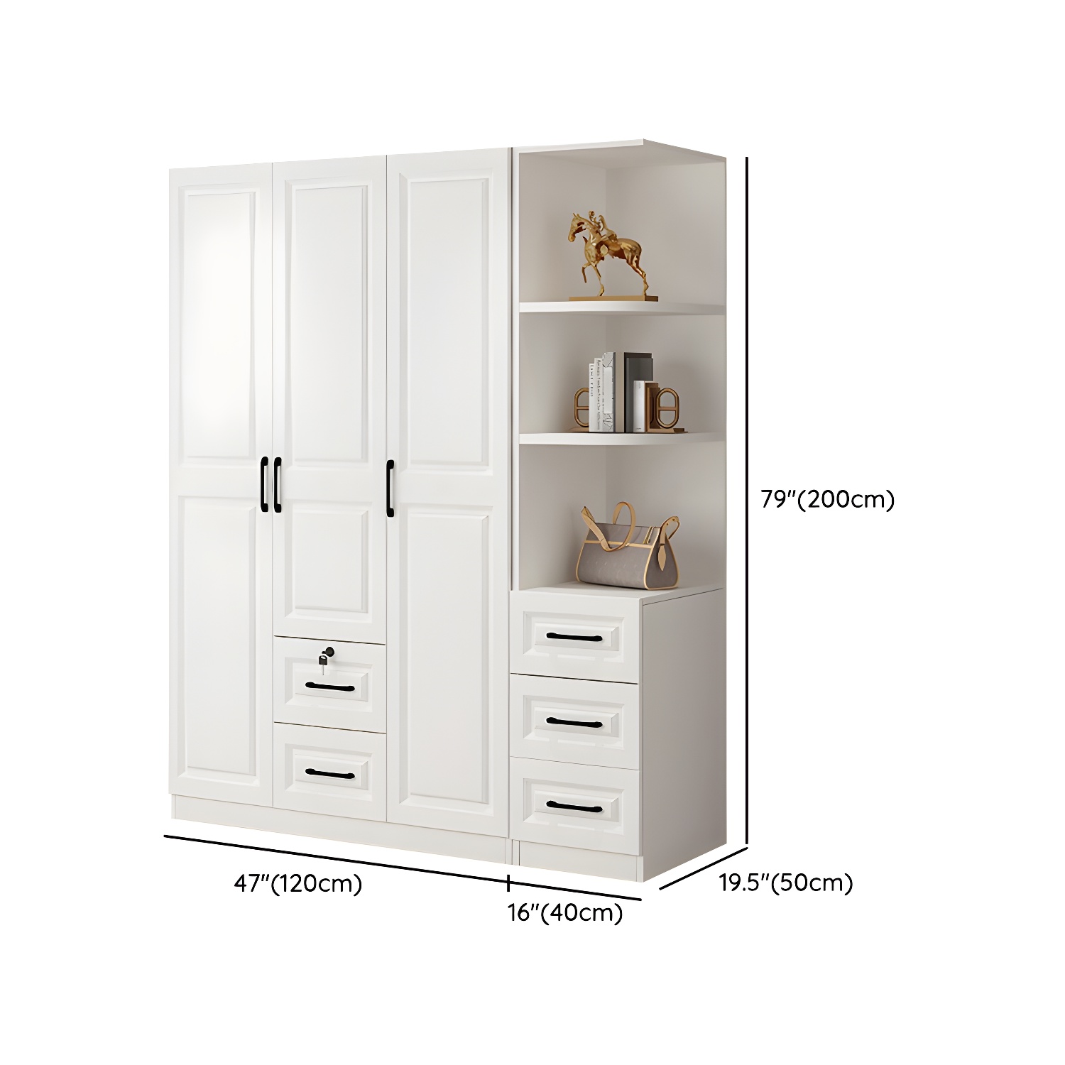 Wood White Modern Wardrobe Armoire with Drawers, Shelves, and Clothing Rod - image 26