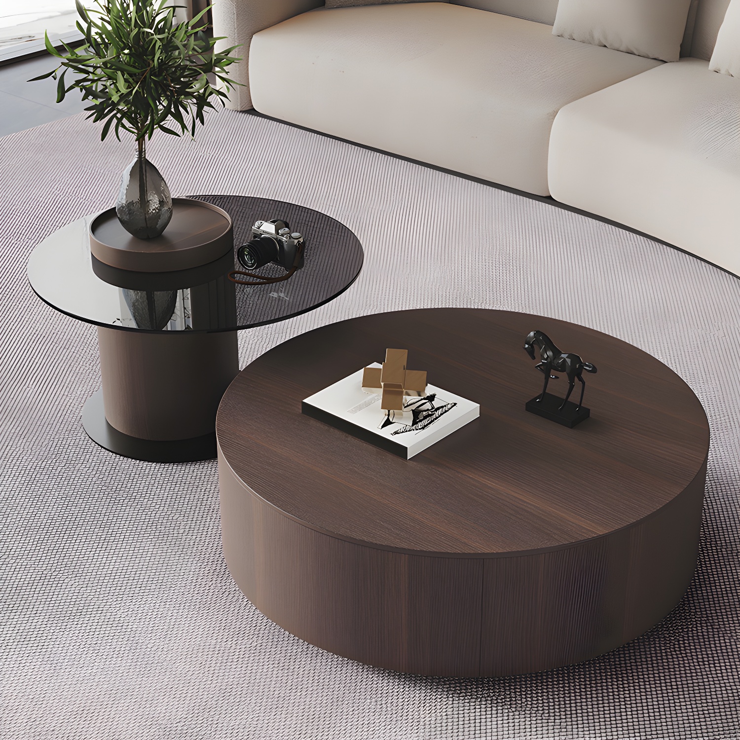 11"H Contemporary Coffee Table Round Coffee Cocktail Table with Drawer - image 3