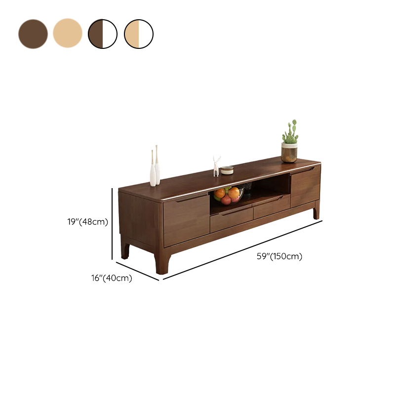 Art Deco Natural Wood TV Stand with 2 Drawers, 2 Cabinets, and Visible Storage - image 15