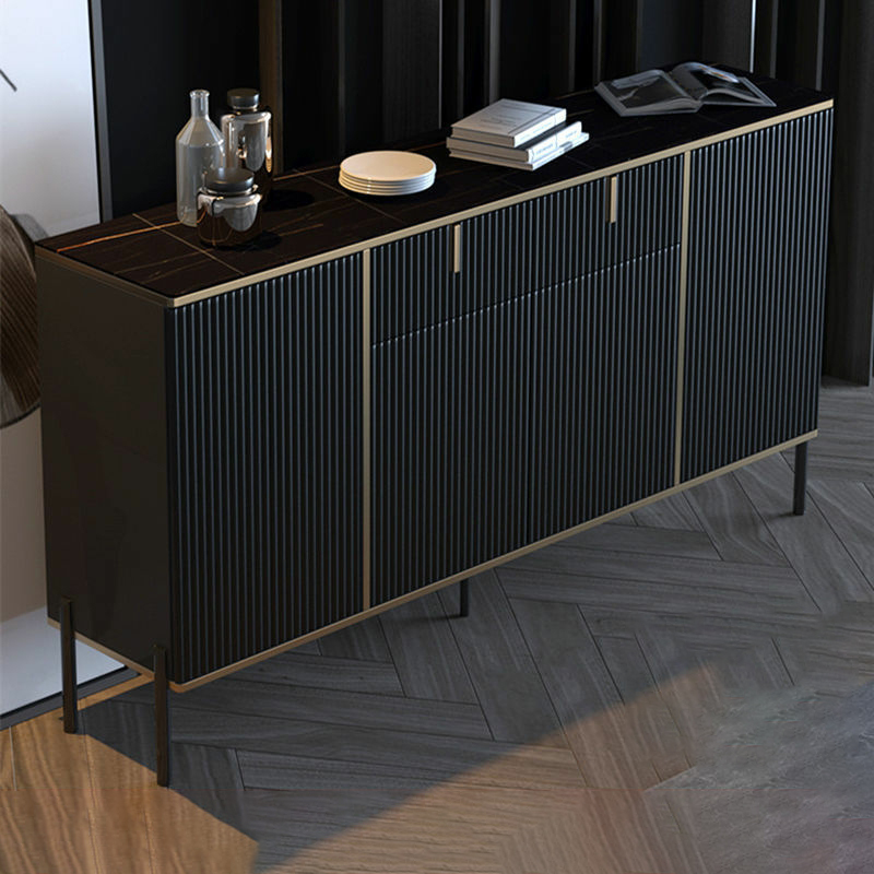 Black Floor Freestanding Sideboard in Wood with Glass Countertop and Kitchen Appliance Storage for Living Room in a Trendy Style - image 3