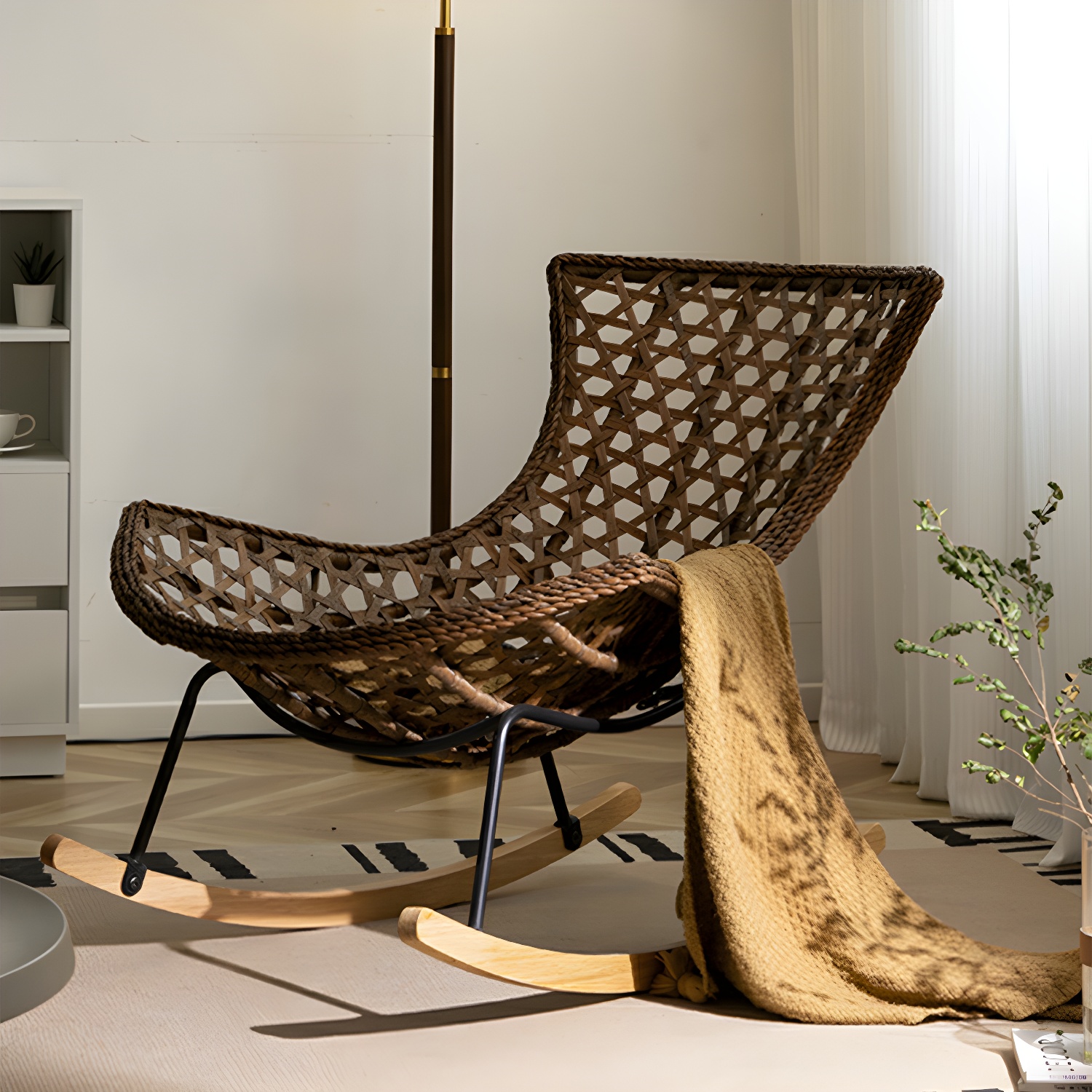 Elegant Walnut Wood Rocking Chair for Modern Living - Upholstered Seating and Stylish Track Arms - image 6
