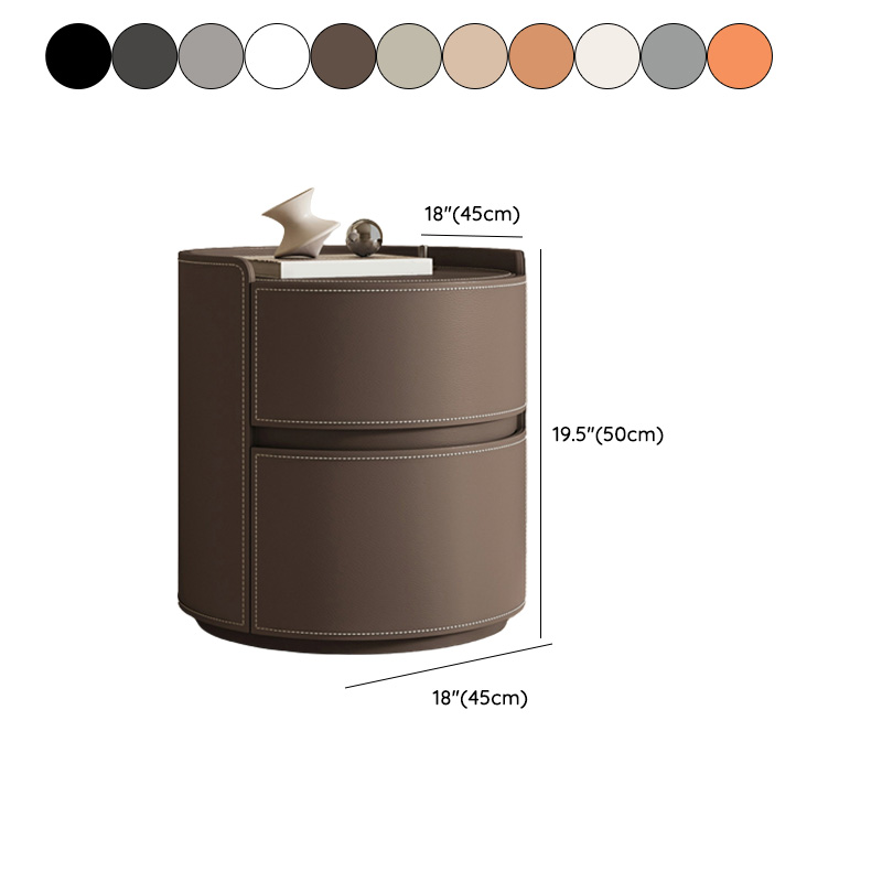 Modern Faux Leather Round Nightstand with 2 Drawers in Under 21 in. Narrow Size - image 20