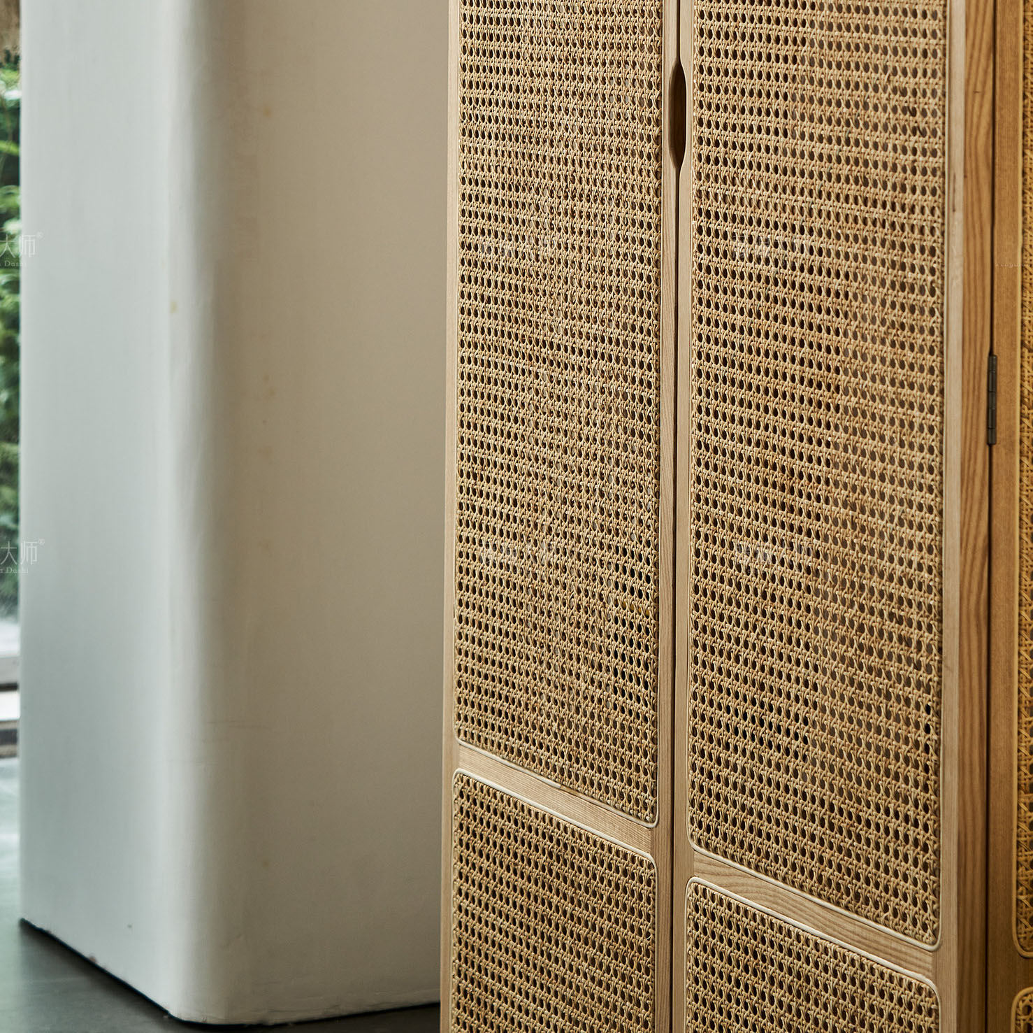 Wood Framed Rattan Arched Armoire Cabinet in a Contemporary Style, 2-Drawer Included/Not Included - image 9