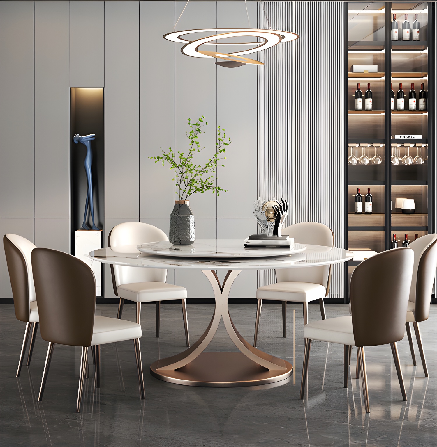 Modern 1/4/7 Pieces Dining Table Set with Sintered Stone Top Stainless Steel Dinette Set