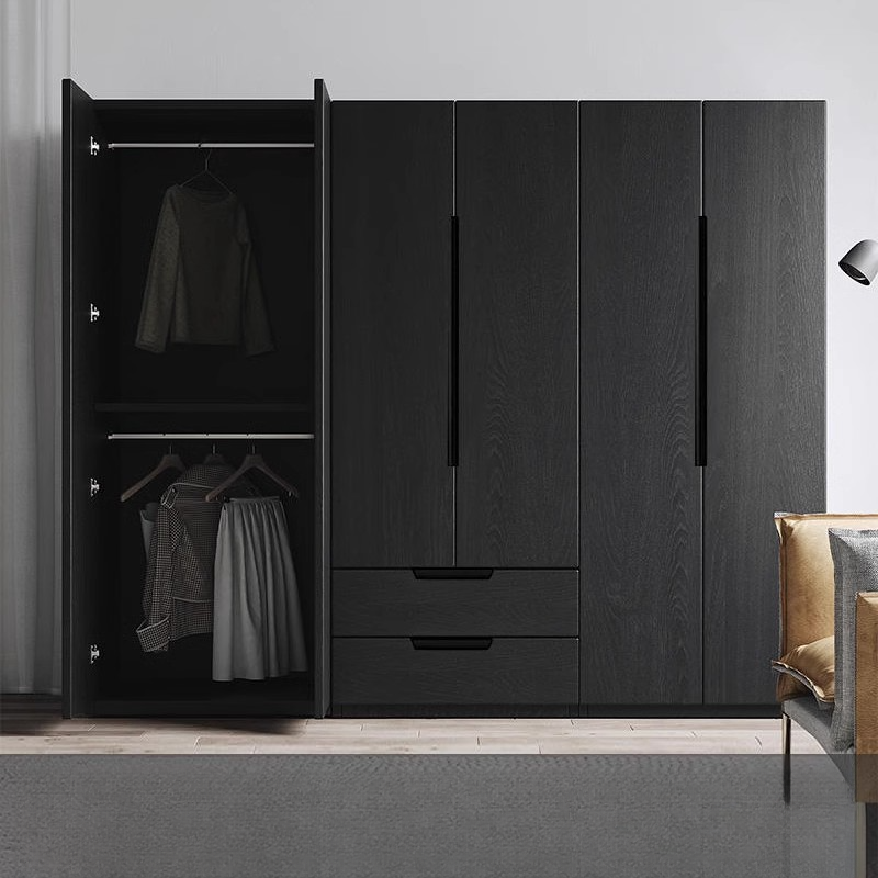 Midnight Black Simplistic Timber Wardrobe Closet with Soft Close Door, Interior Shelves, and Hanging Rod - image 5