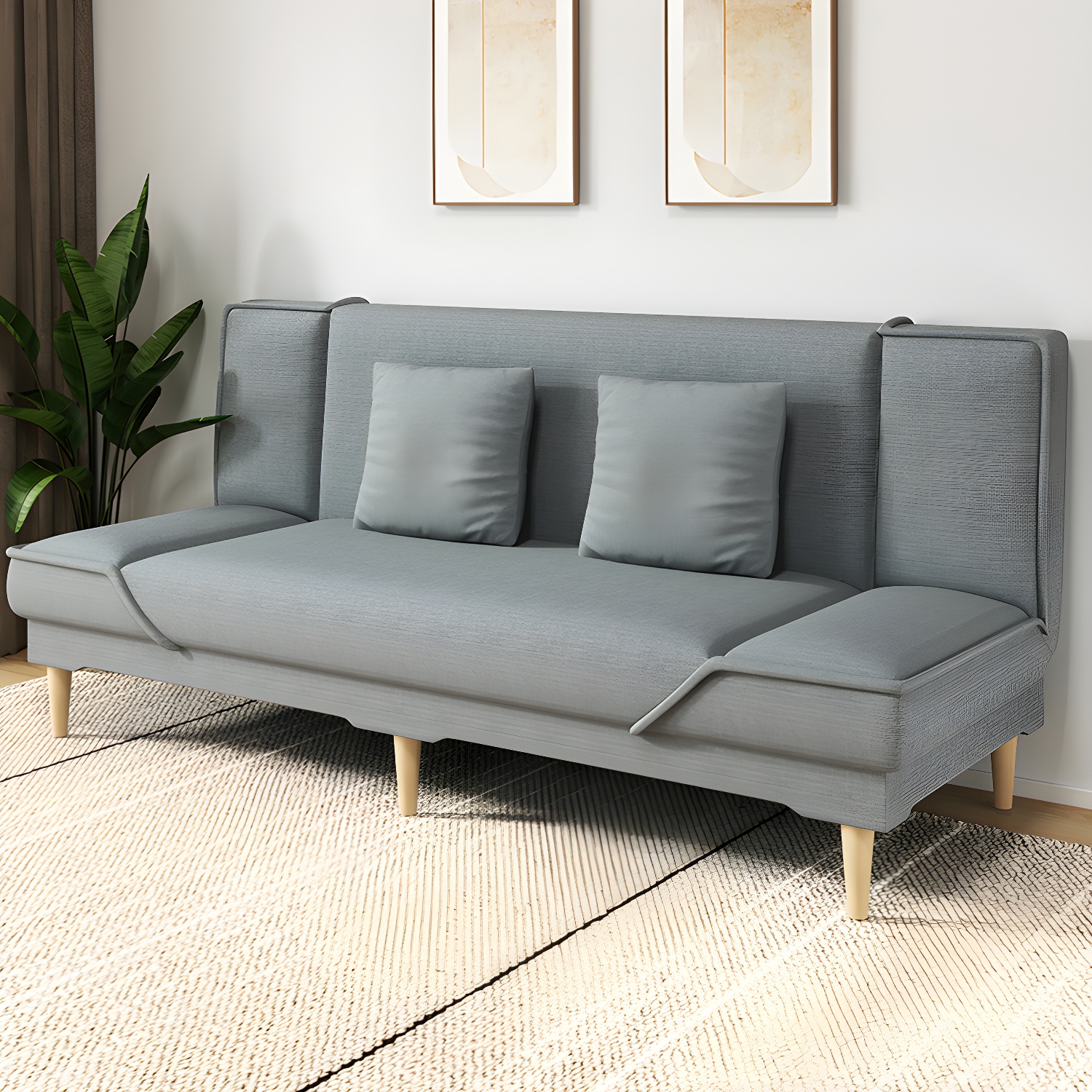 Contemporary Armless Convertible Sofa Linen Foldable Sofa for Apartment - image 3