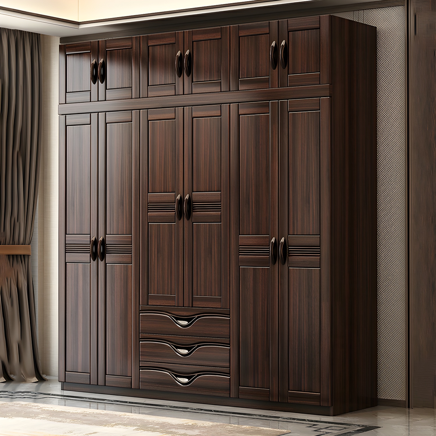 Traditional Black-brown Storage Wood Wardrobe with Clothing Rod and Shelves - image 3