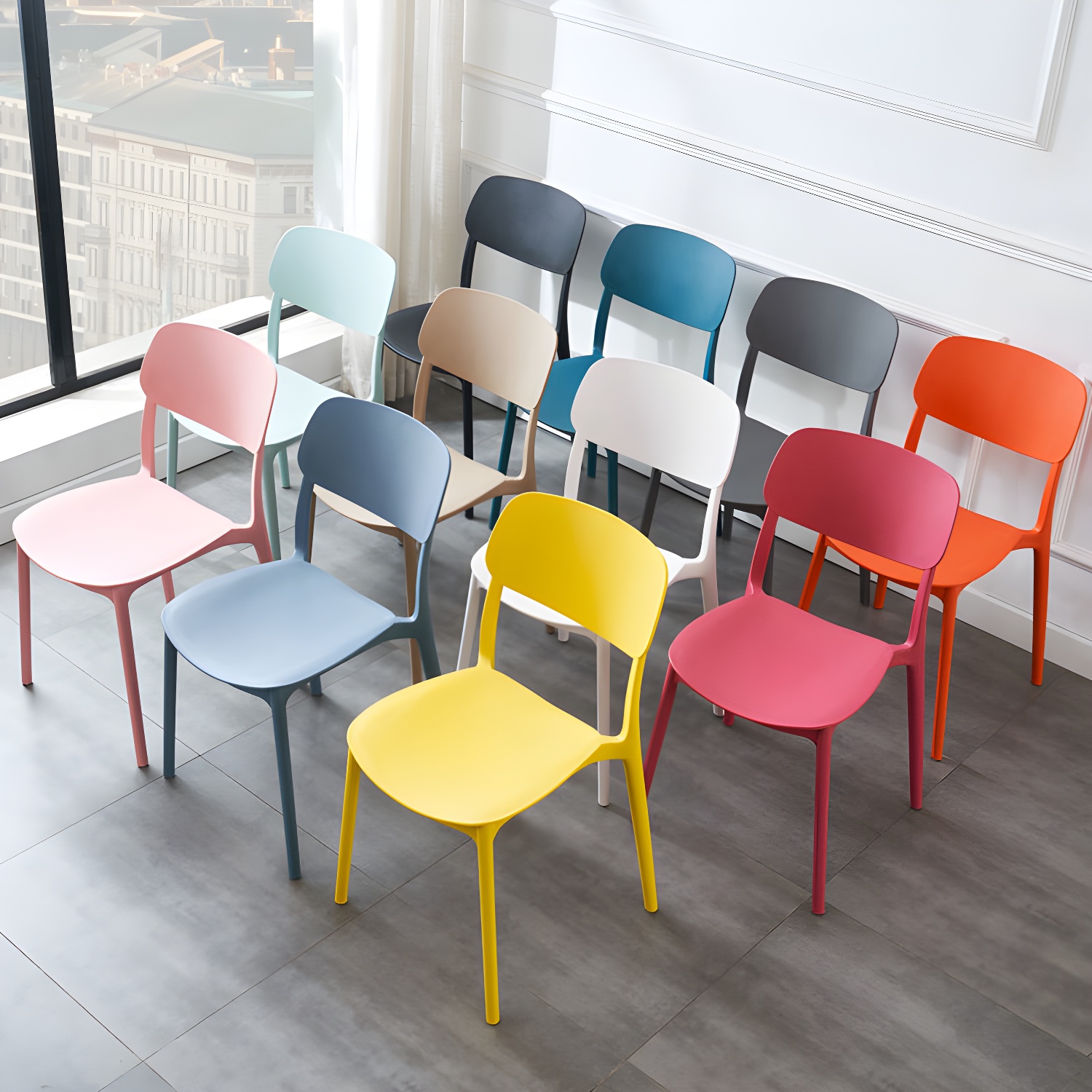 Scandinavian Stackable Armless Dining Chairs Plastic Open Back Dining Side Chair - image 14