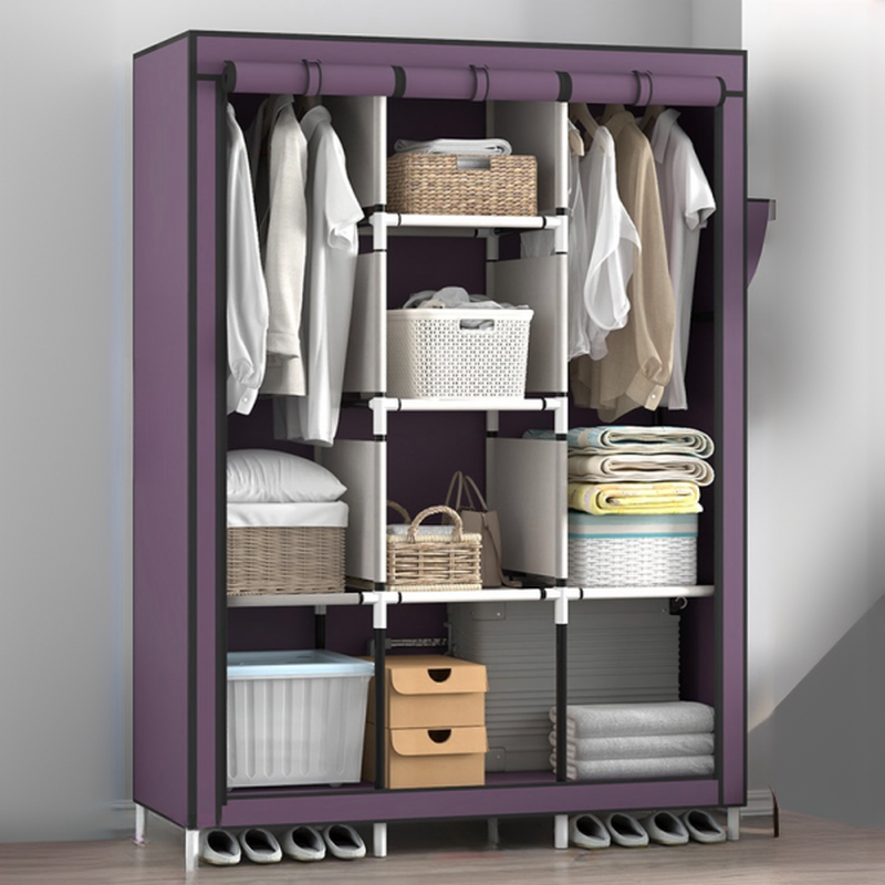 Modish Synthetic Unfixed Wardrobe Closet with Interior Shelves and Clothing Rod - image 4