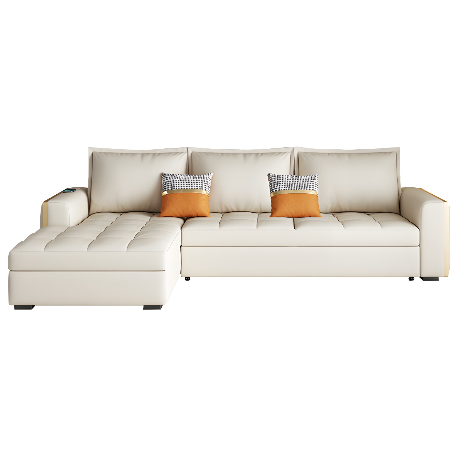 White Modern Sofa Bed with Storage USB Charging Convertible Sectional - image 5