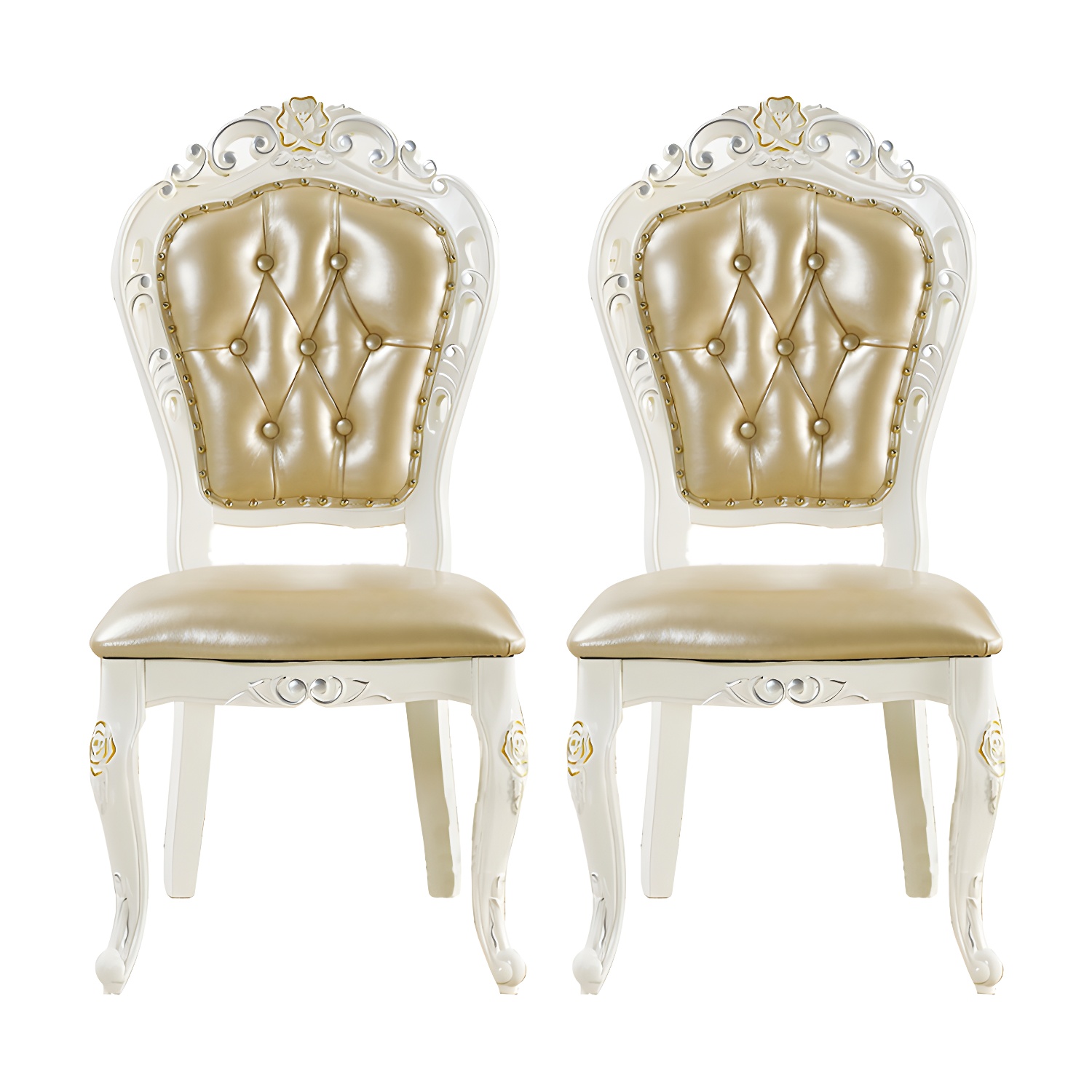 Victorian Rubberwood King Louis Back Chair Matte Finish Leather Dining Chair (Set of 2) - image 5