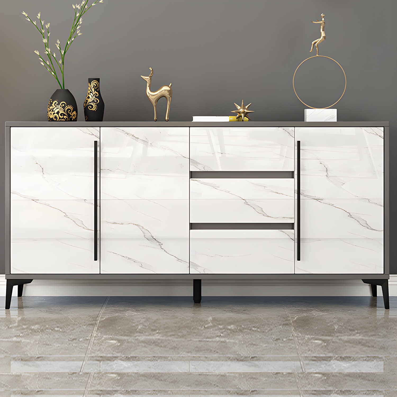 Engineered Wood Buffet Server with Drawers Modern Sideboard Table - image 13