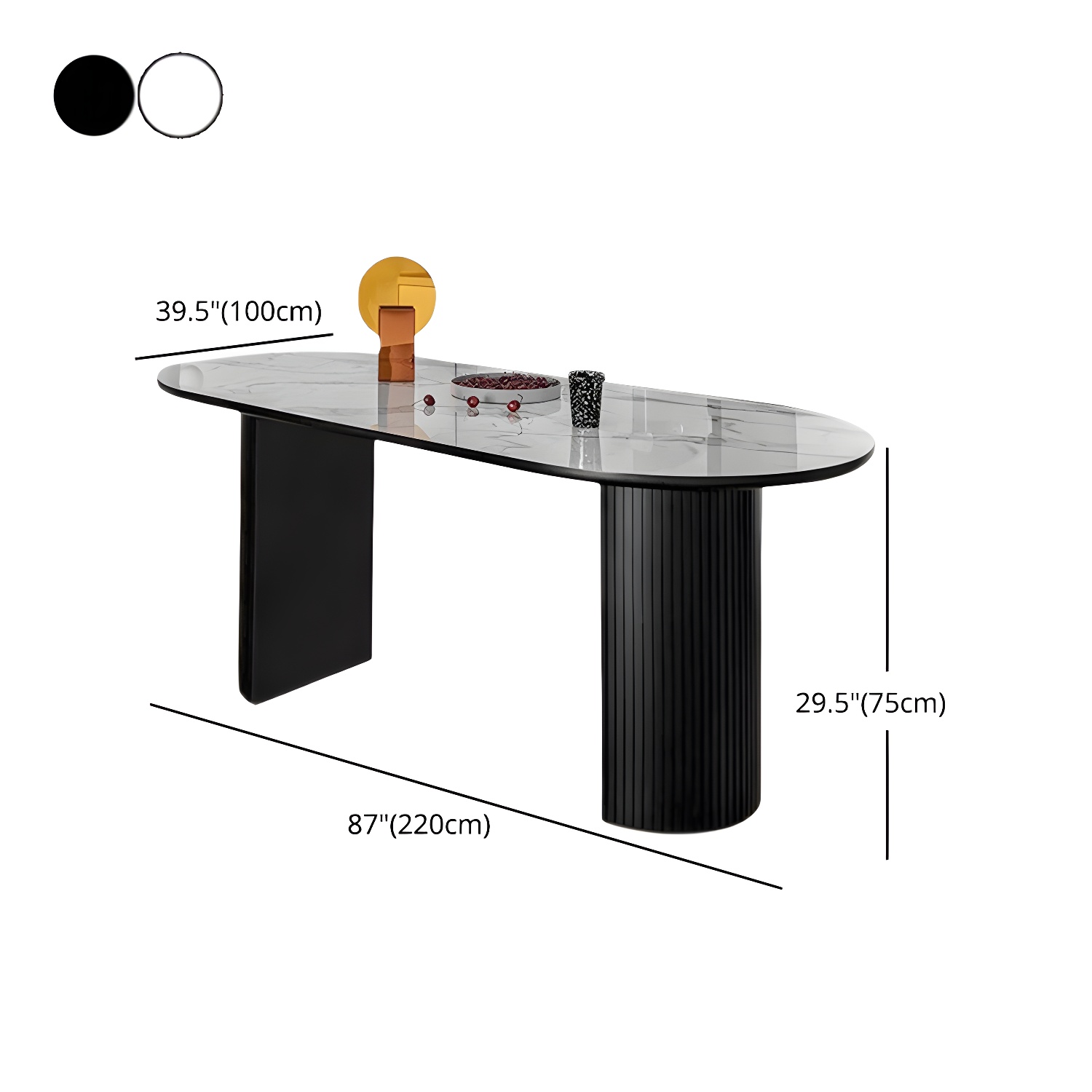 Modern Oval Dinette Table Sintered Stone Top Black Steel Double Pedestal Table - image 17