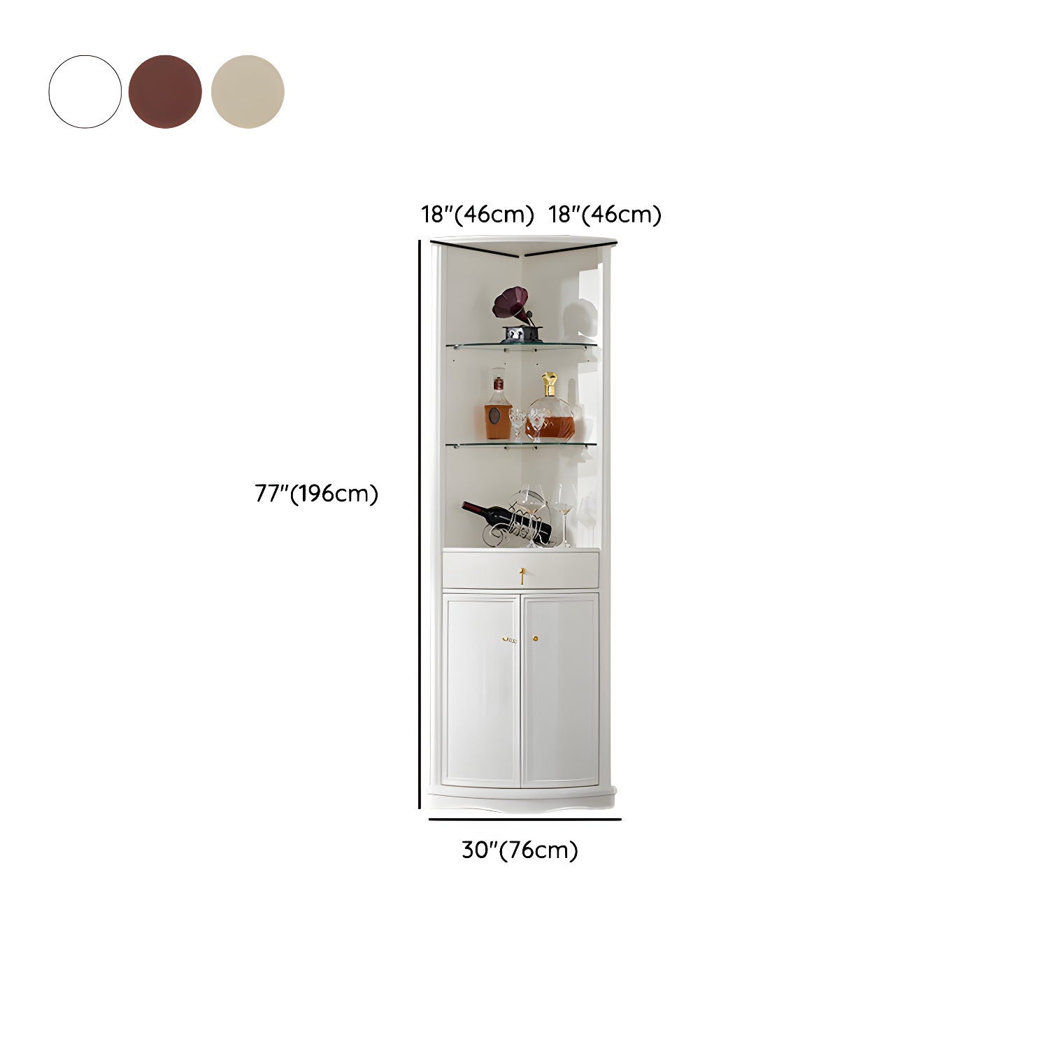 Corner Mid-Century Modern Accent Cabinet with Wood Countertop, Glass Doors, and Drawers Included - image 16