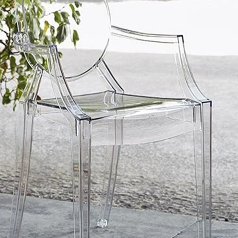 Scandinavian Reliable Arm Chair in Plastic for Dinette with Open Back and Foot Pads - image 13