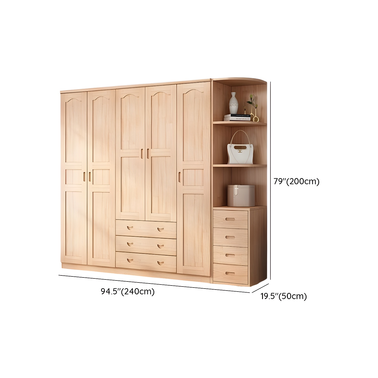 Scandinavian Natural Wood Wardrobe Armoire - 50cm Width - Drawers Included - image 29