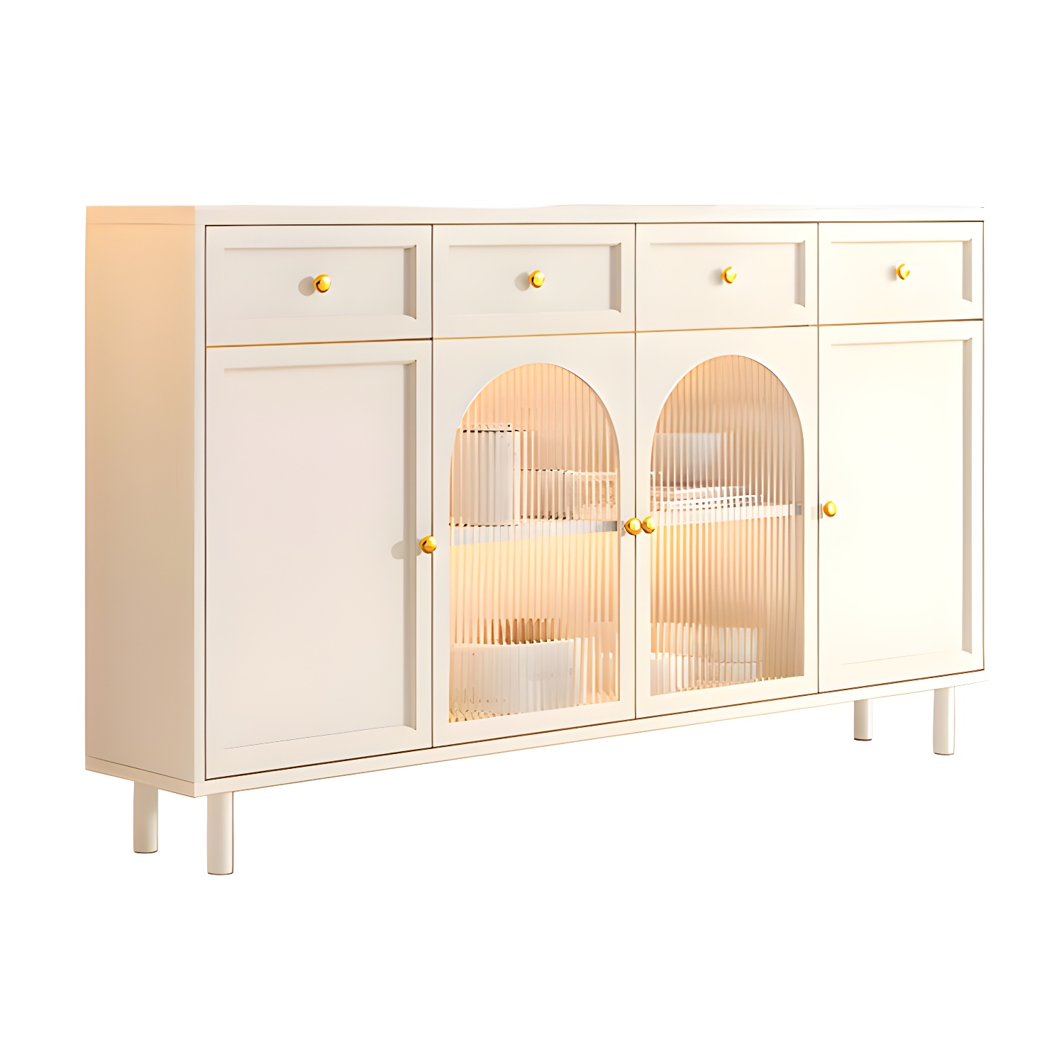 Scandinavian Wood Buffet Sideboard with Stone Countertop and Glass Doors - image 15