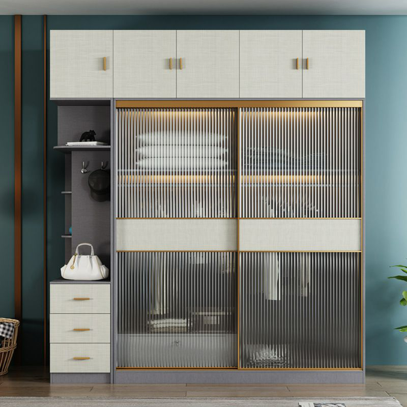 Contemporary Grey Wood Freestanding Cabinet Armoire with Lock, Interior Shelves & Soft Close Drawer