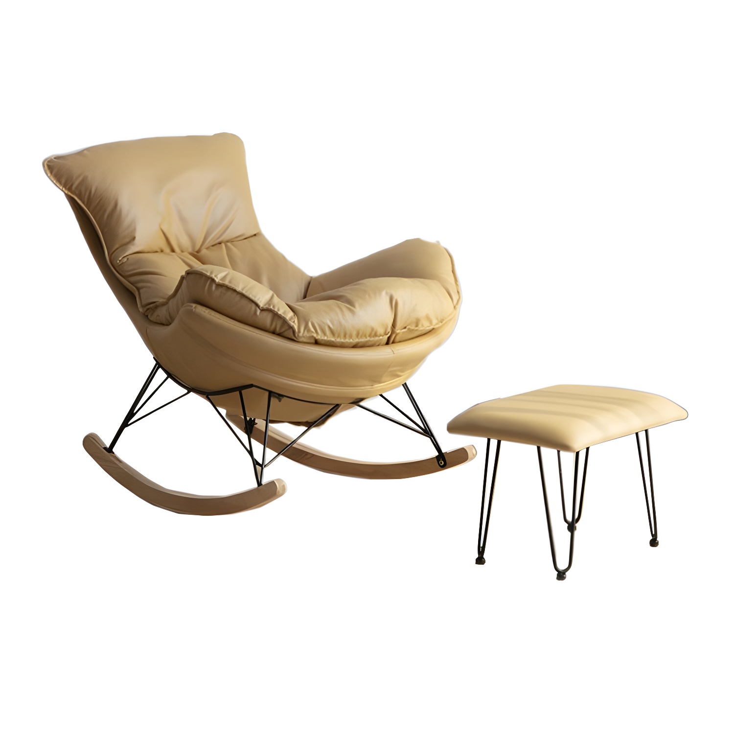 Modern Rocking Chair with Ottomans - Metal Frame, Removable Cushions, and Armless Design - image 13