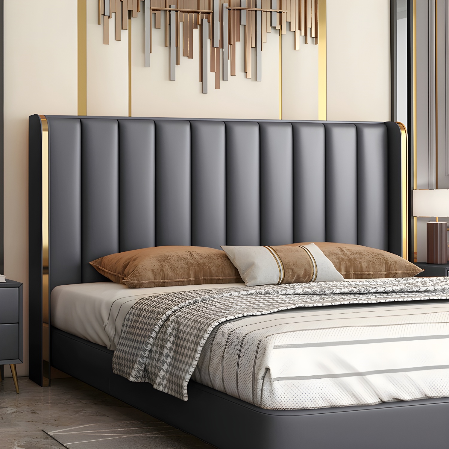 Modern Upholstered Leather Wingback Headboard with Wood Legs and Rectangular Shape - image 8