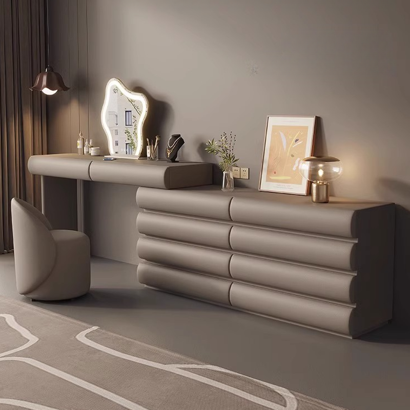 Multi-Purpose Tan Vanity Set with 10 Drawers, Lighting, Scalable, Adjustable Touch, and Adjustable Brightness