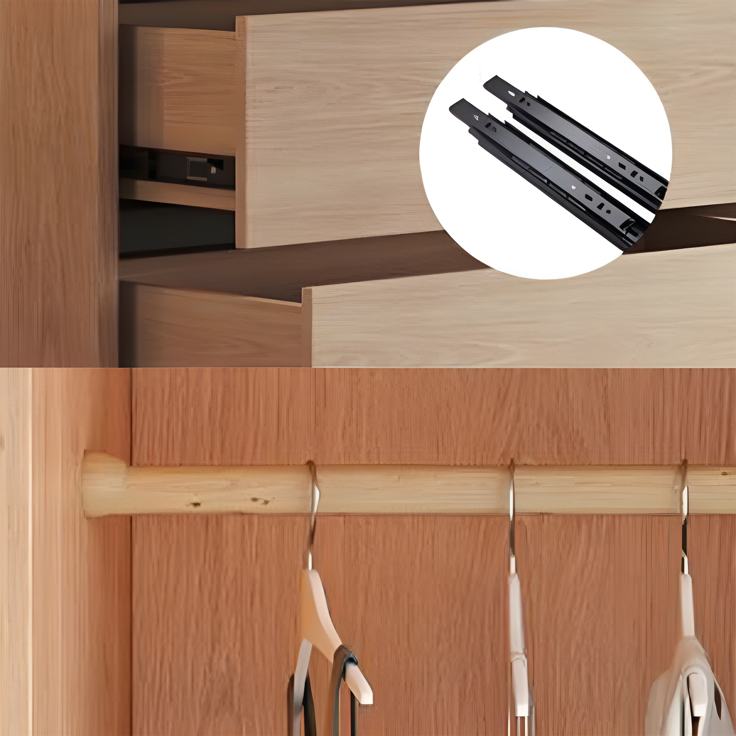 Contemporary Brown Wood Panels Armoire with Shelves and Glass Door for Bedroom - image 8