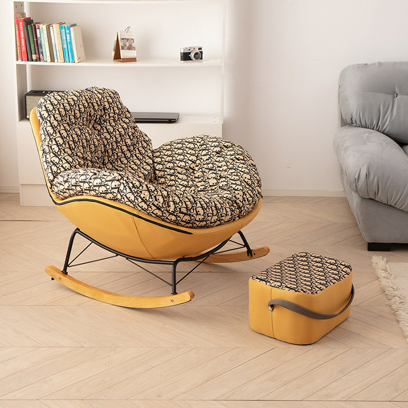 Natural Stationary Wingback Living Room Rocking Chair with Back - image 5