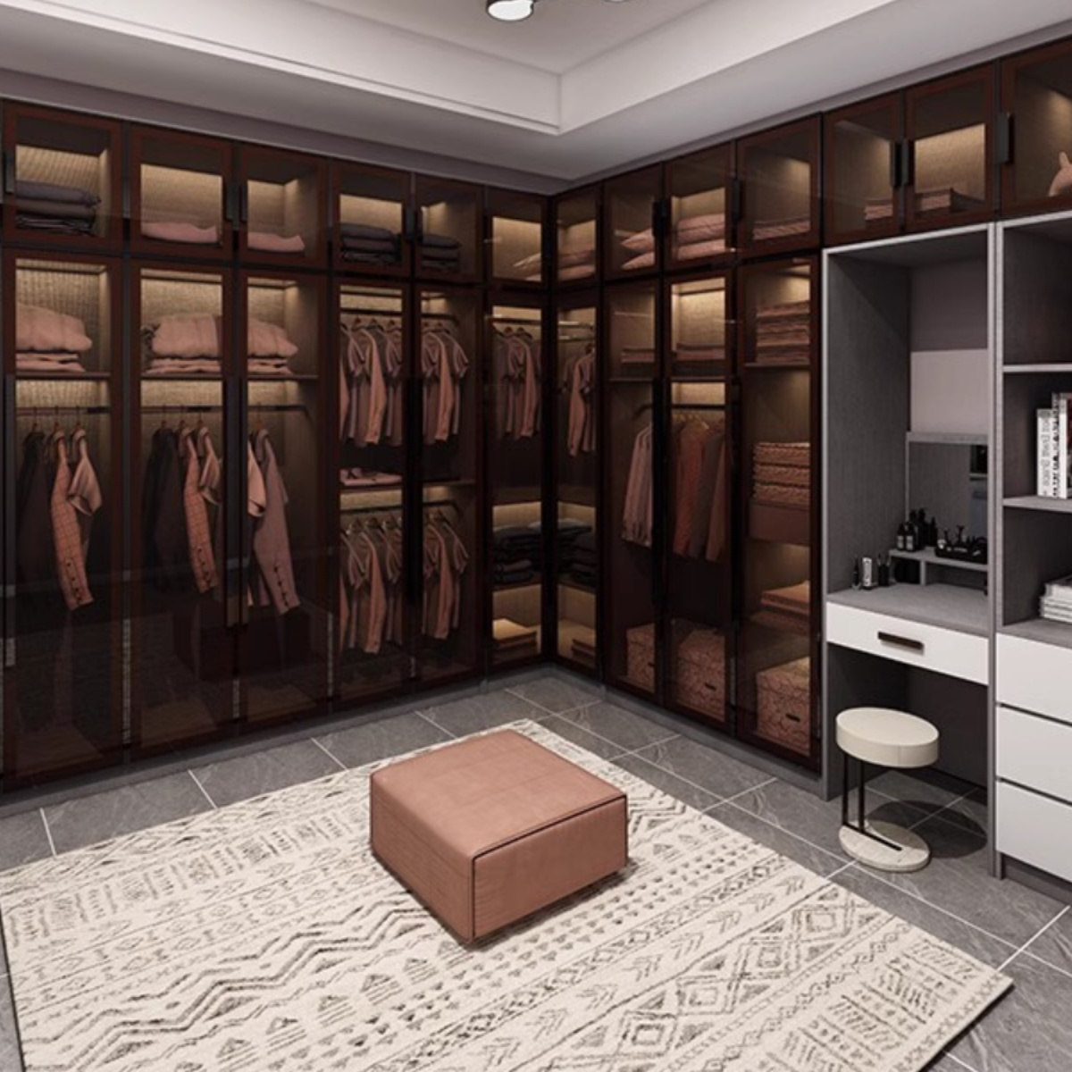 Charcoal Modish Timber Self-supporting Cabinet Armoire with Soft Close Drawer and Door, Hanging Rod