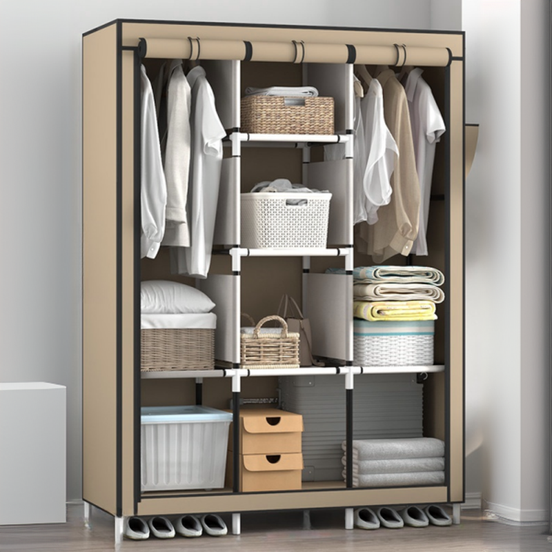 Modish Synthetic Unfixed Wardrobe Closet with Interior Shelves and Clothing Rod - image 3