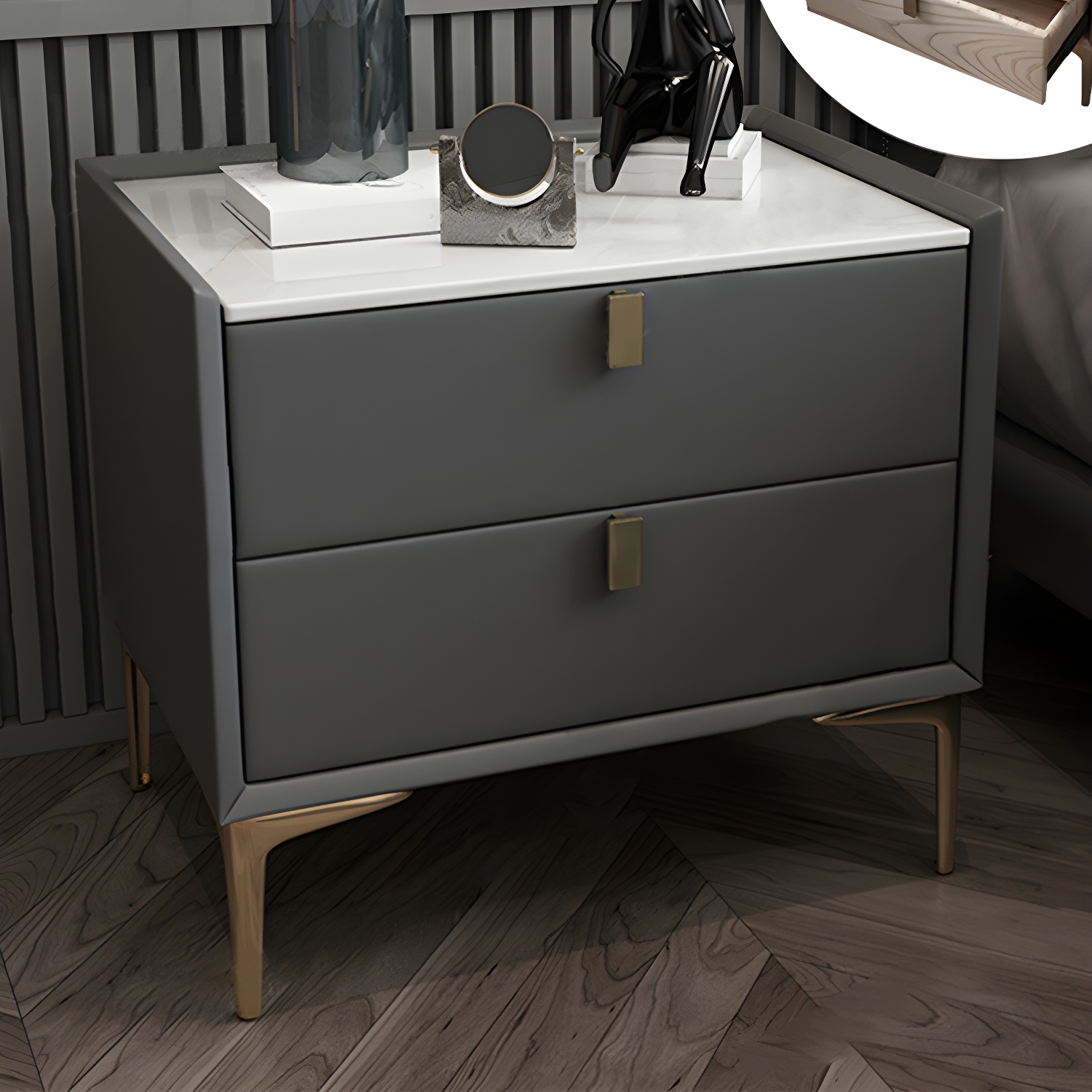 2 Drawer Solid Wood Modern Night Table Drawer Storage Bed Nightstand - image 22