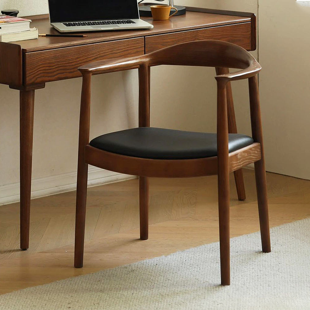 Scandinavian Timber Outlined Leatherette/Linen Firm Arm Chair with Exposed Back and Armrest