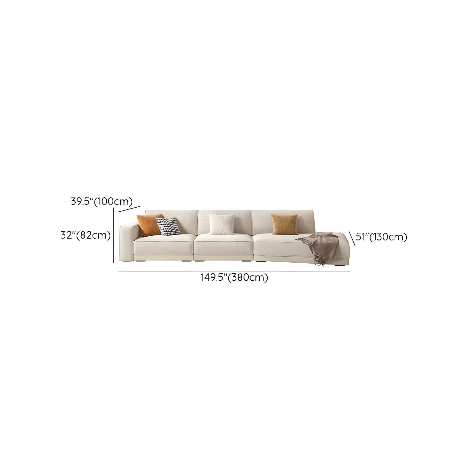 Modern Beige Linen L-Shape Sofa Chaise with Square Arm in Wood Frame - image 22