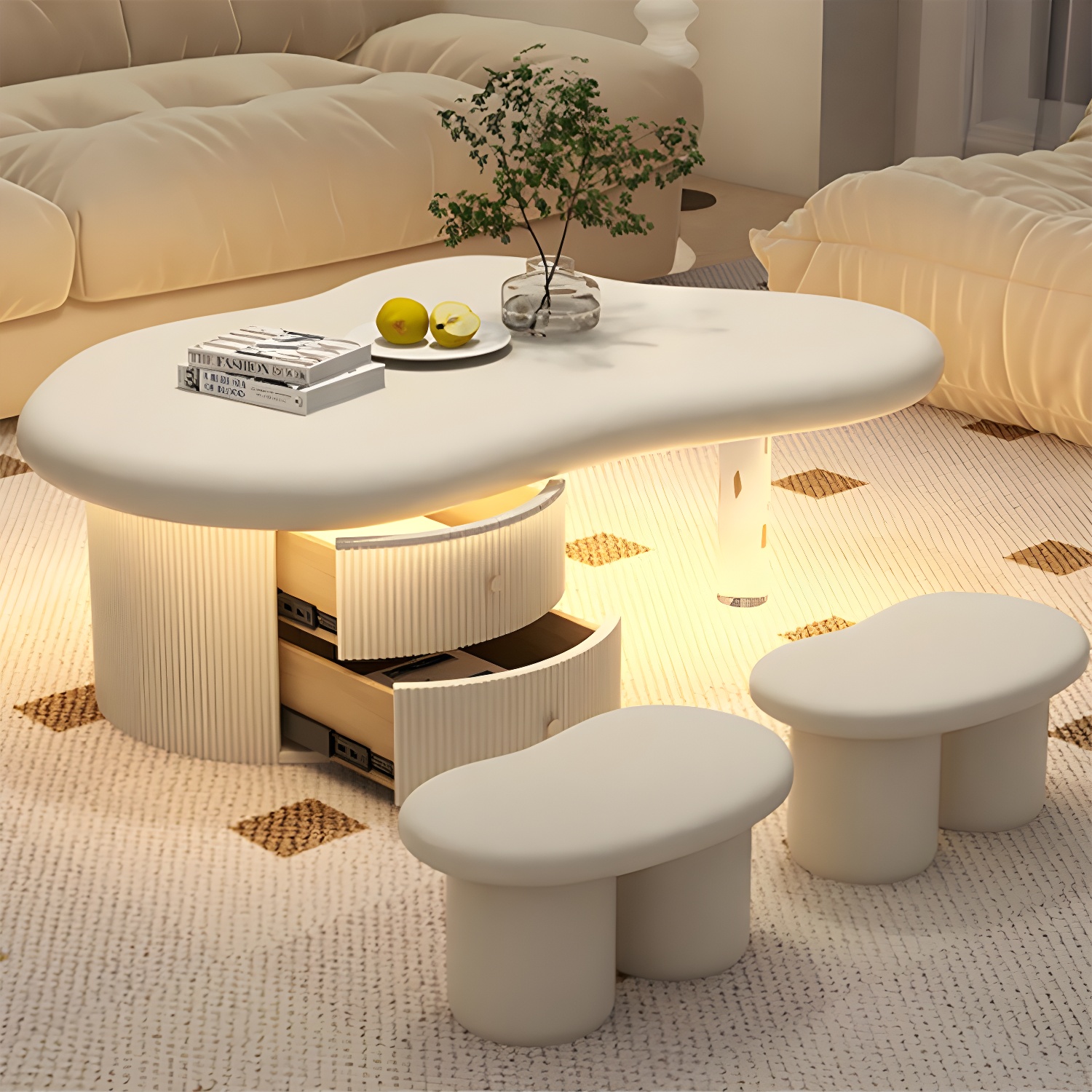 Nordic Irregular Coffee Table in White of 15.7" H with Acrylic Legs - image 14