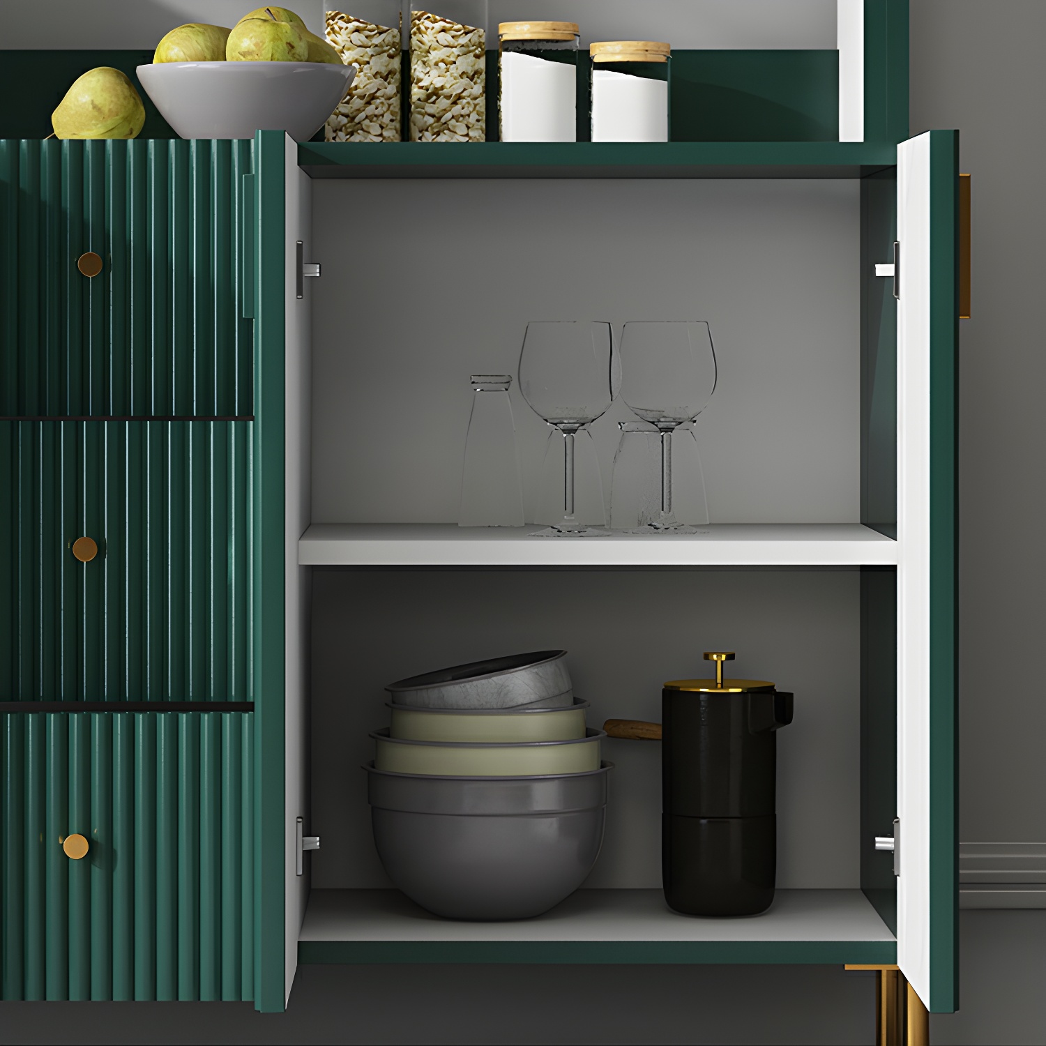 Living Room Glam Faux Wood Sideboard with Shelves and 3 Drawers - image 9