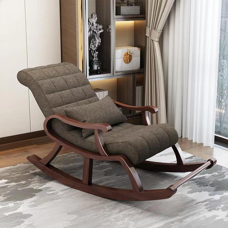 Stylish Modern Upholstered Rocking Chair with Brown Wood Legs and Track Arms - image 3