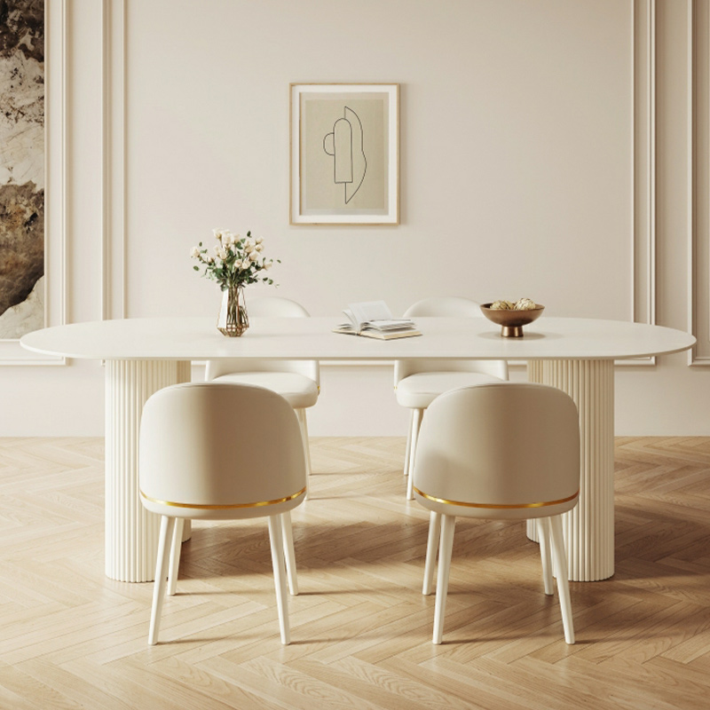 Free Form Stone Kitchen Table with Metal Base for Dining Room, White - image 4