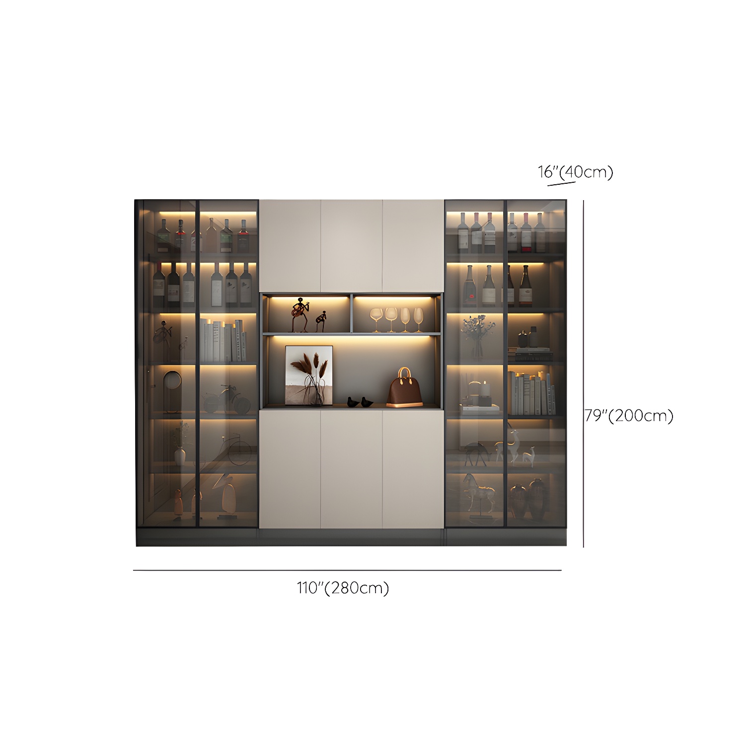 Accent Cabinet Rectangle Contemporary Glass Wood with Shelves - image 19