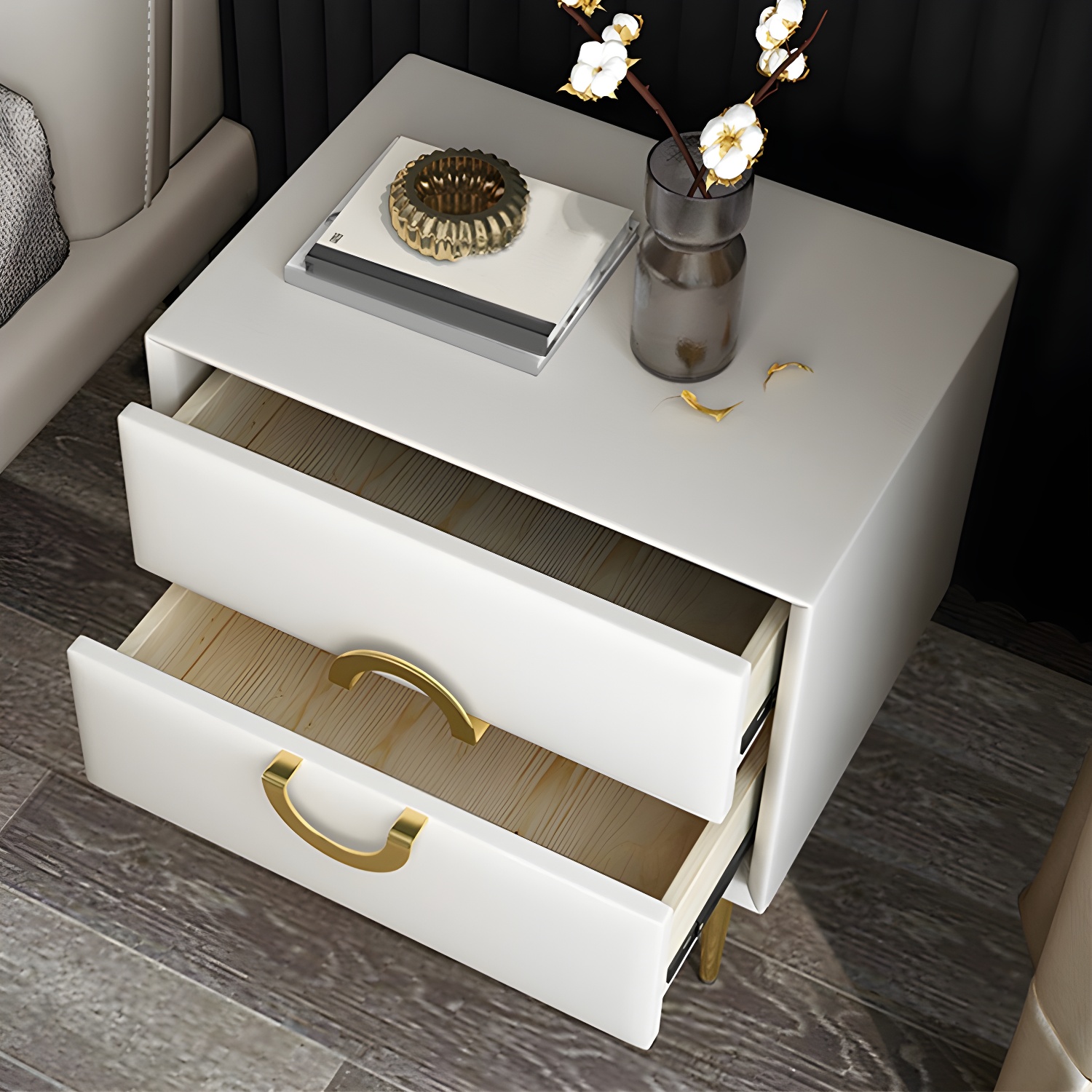 Glam Style Solid Wood Two Drawers Nightstand with Legs for Bedroom - image 23