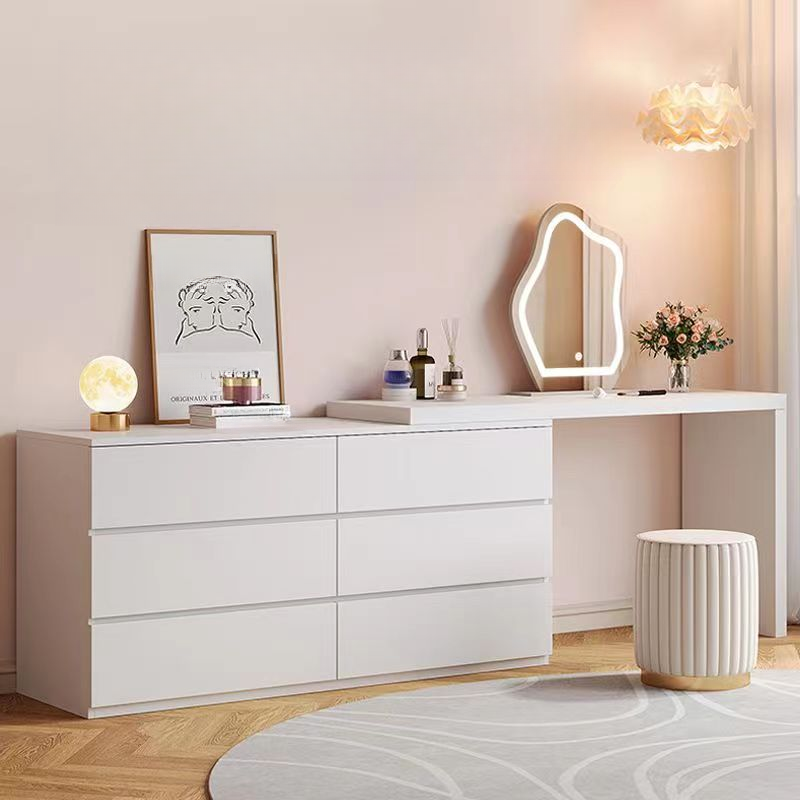 Large Vanity Set with Chalk Seating, 6 Drawers, Lumber Frame, Scalable 2-in-1 Design, and Chair