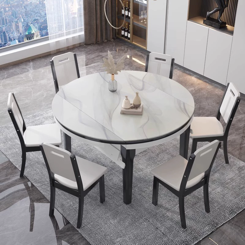 Stone Top Extendable Dining Set with Wood Legs Chairs for Home - image 4