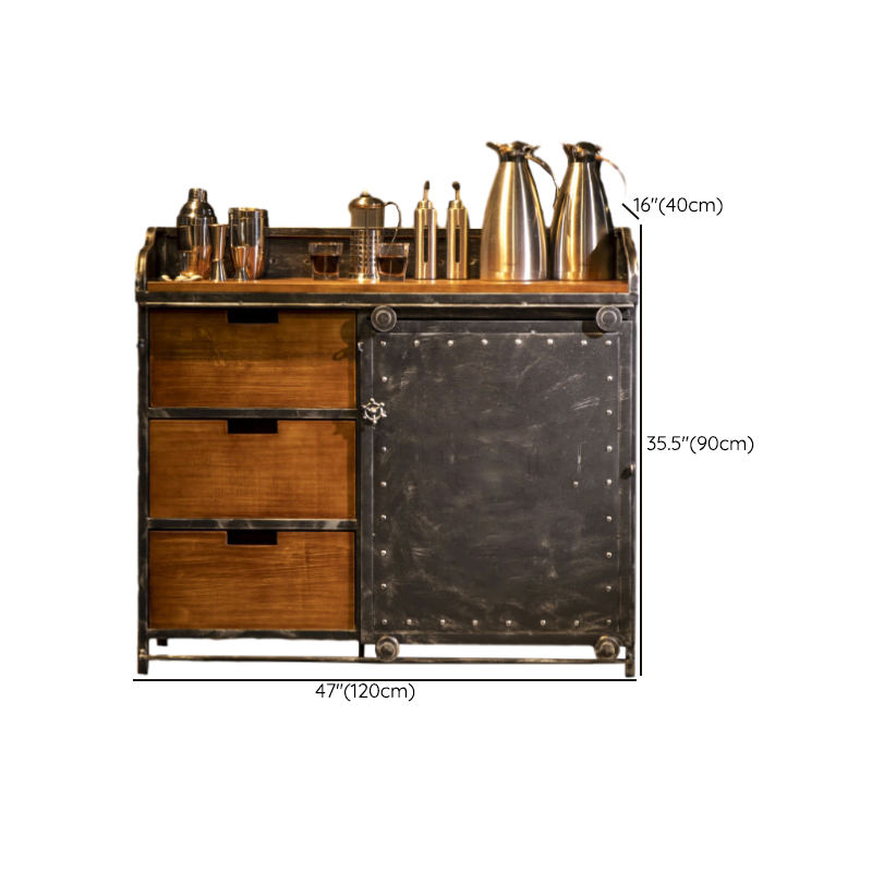 Industrial Metal Sideboard Cabinet with Wood Countertop, 3 Drawers, and Sliding Doors - image 31