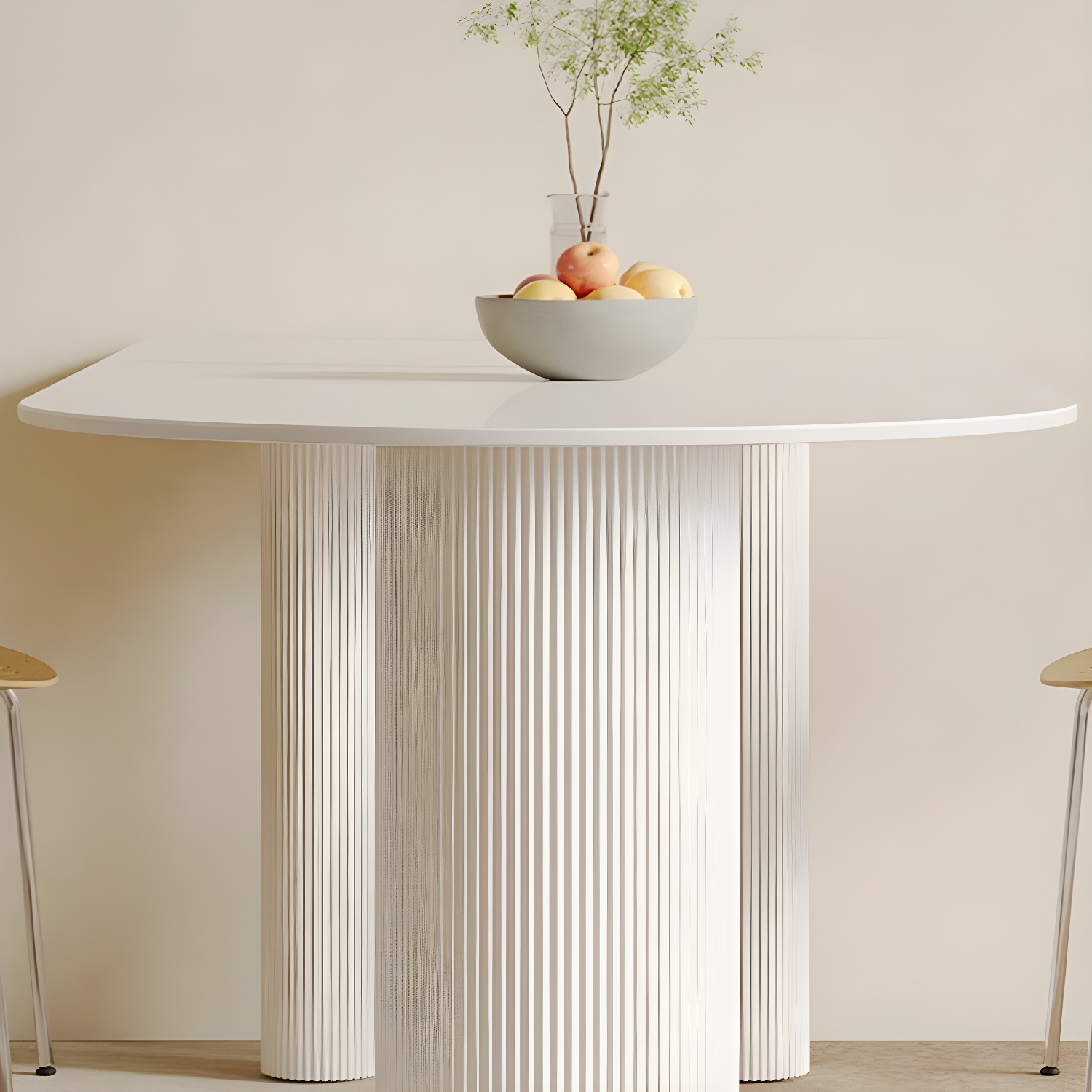 White Stone Surface 75cm Modern Kitchen & Dining Table with Metal Legs - image 8
