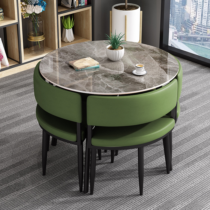 Circular Dining Table Set with a Slate Tabletop in White/Gray/Coal, Back and Cushion Chair for Dining Table for 4 in a Simple Style - image 34