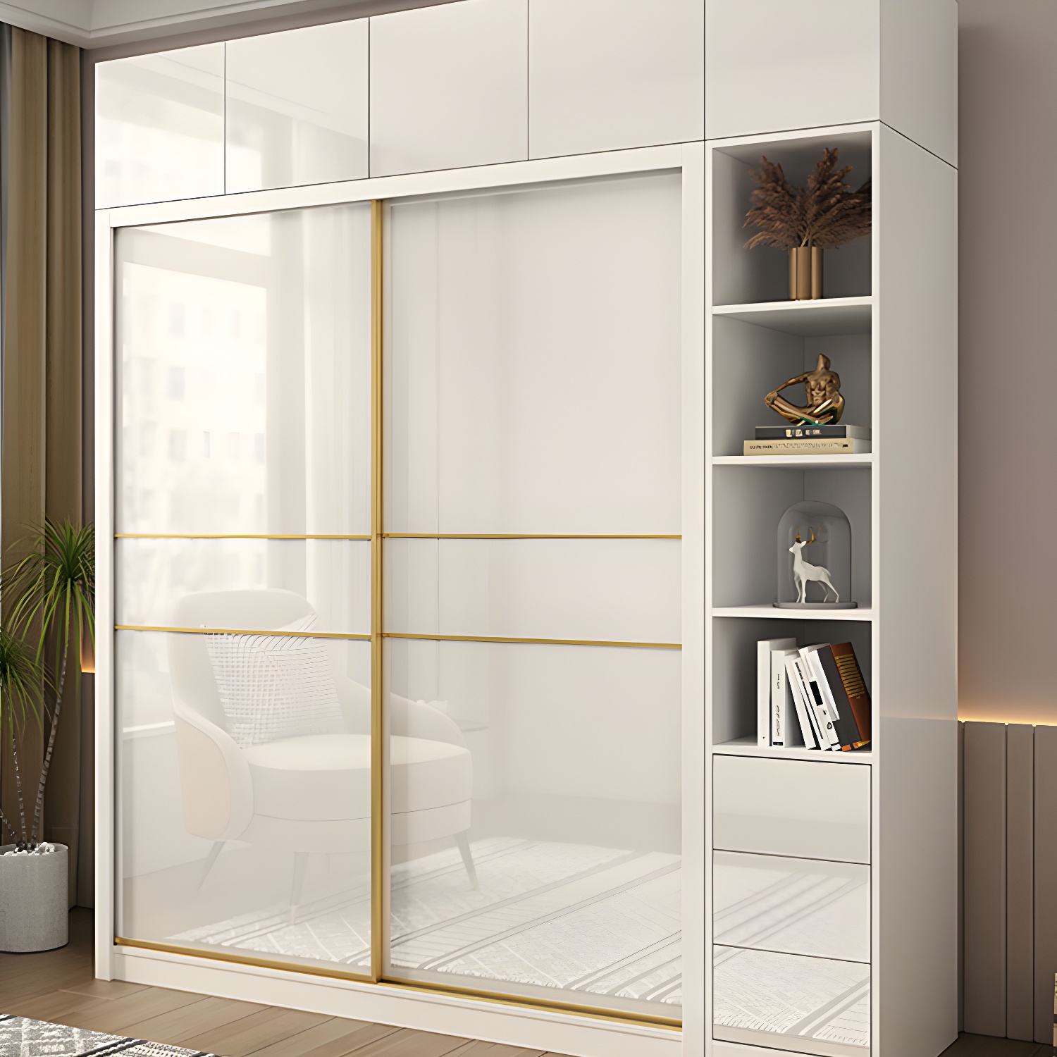 Contemporary Glossy White Storage Cabinet Manufactured Wood Cabinet for Home - image 3