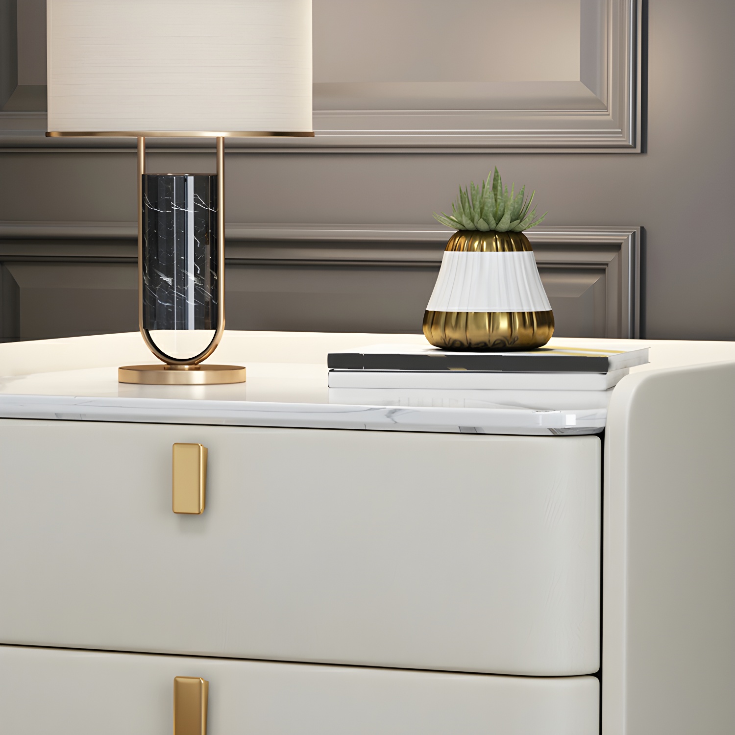 Glam Style Sintered Stone Top Drawer Storage Nightstand for Bedroom - image 29